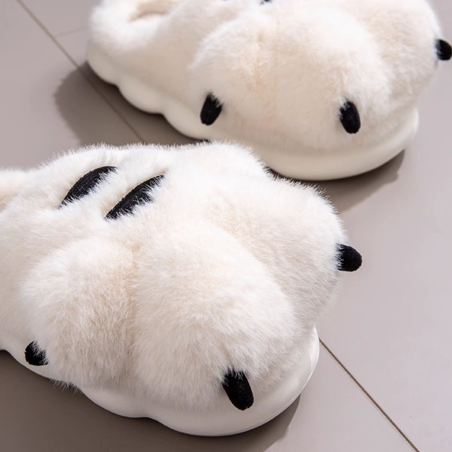 White Tiger Cuddle Paw Fluffy Lounge Slippers