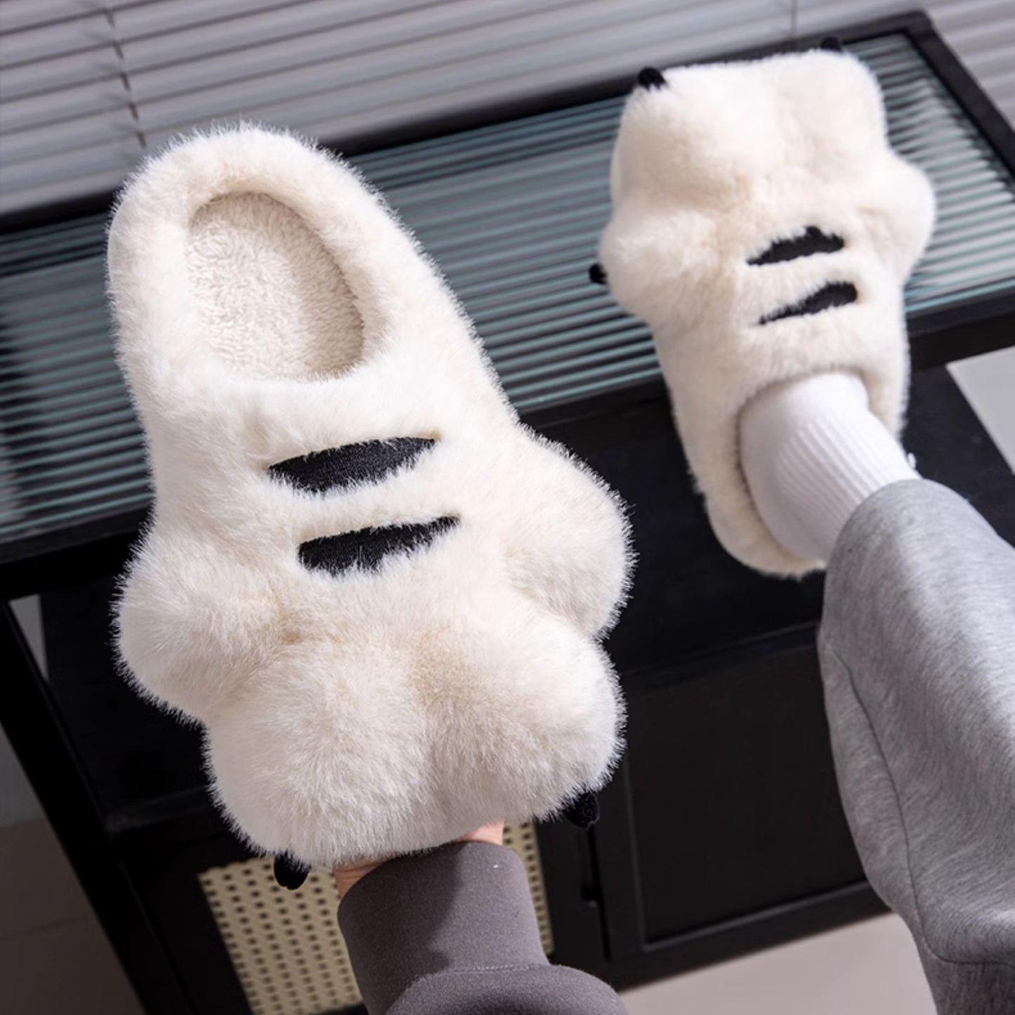 White Tiger Cuddle Paw Fluffy Lounge Slippers