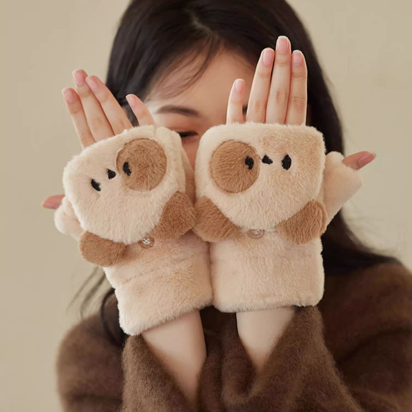 Peek-a-Bear Cute Foldback Gloves