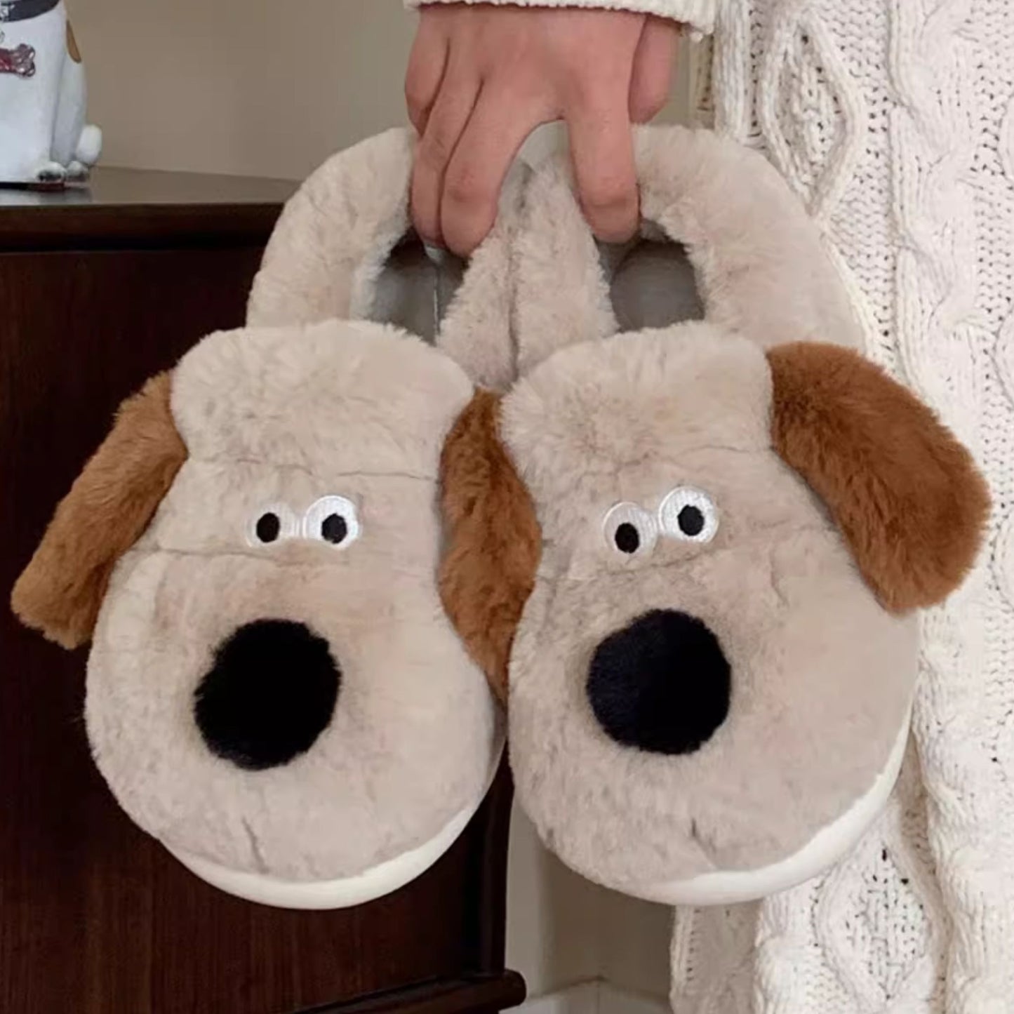 Dog with Flappy Ears Fluffy Lounge Slippers