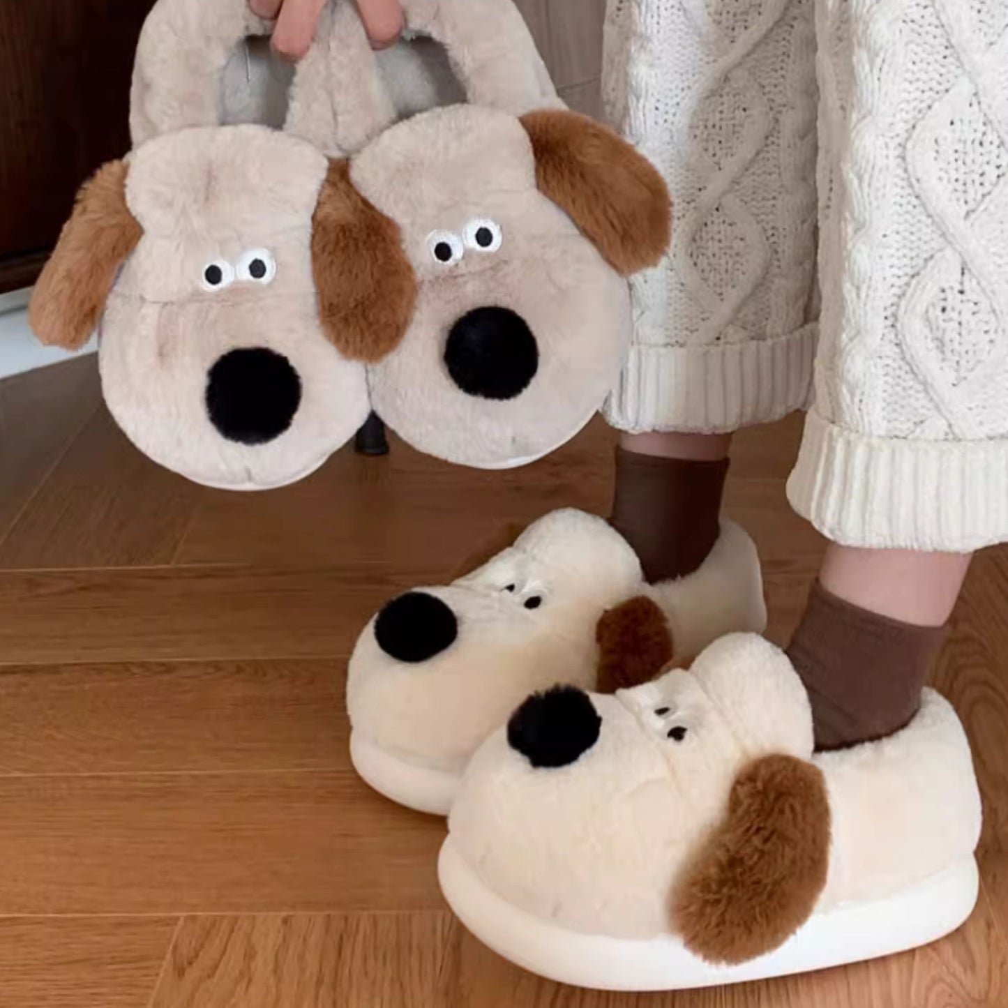 Dog with Flappy Ears Fluffy Lounge Slippers