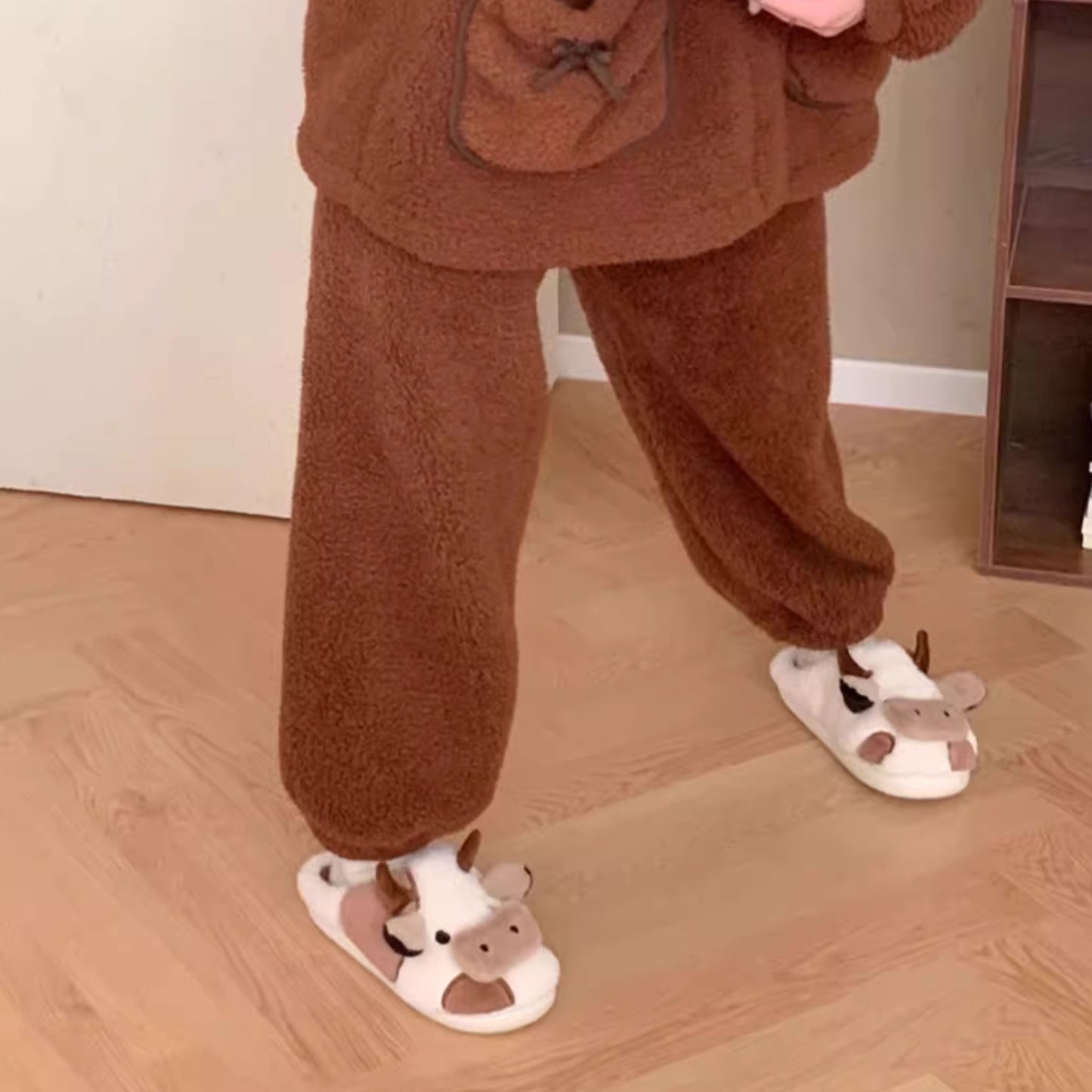 Brown Cow Fluffy Cute Lounge Slippers