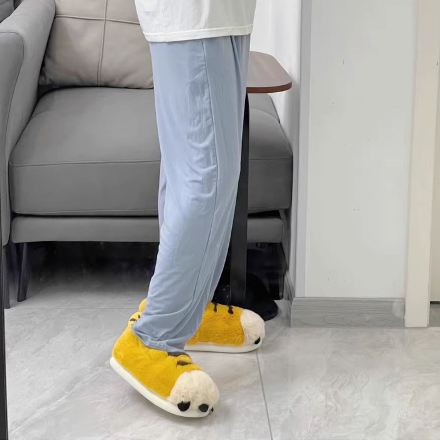 Yellow Tiger Paw Fluffy Lounge Slippers