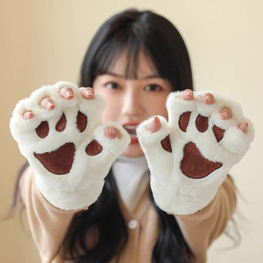 Fluffy Bear Paw Fingerless Gloves