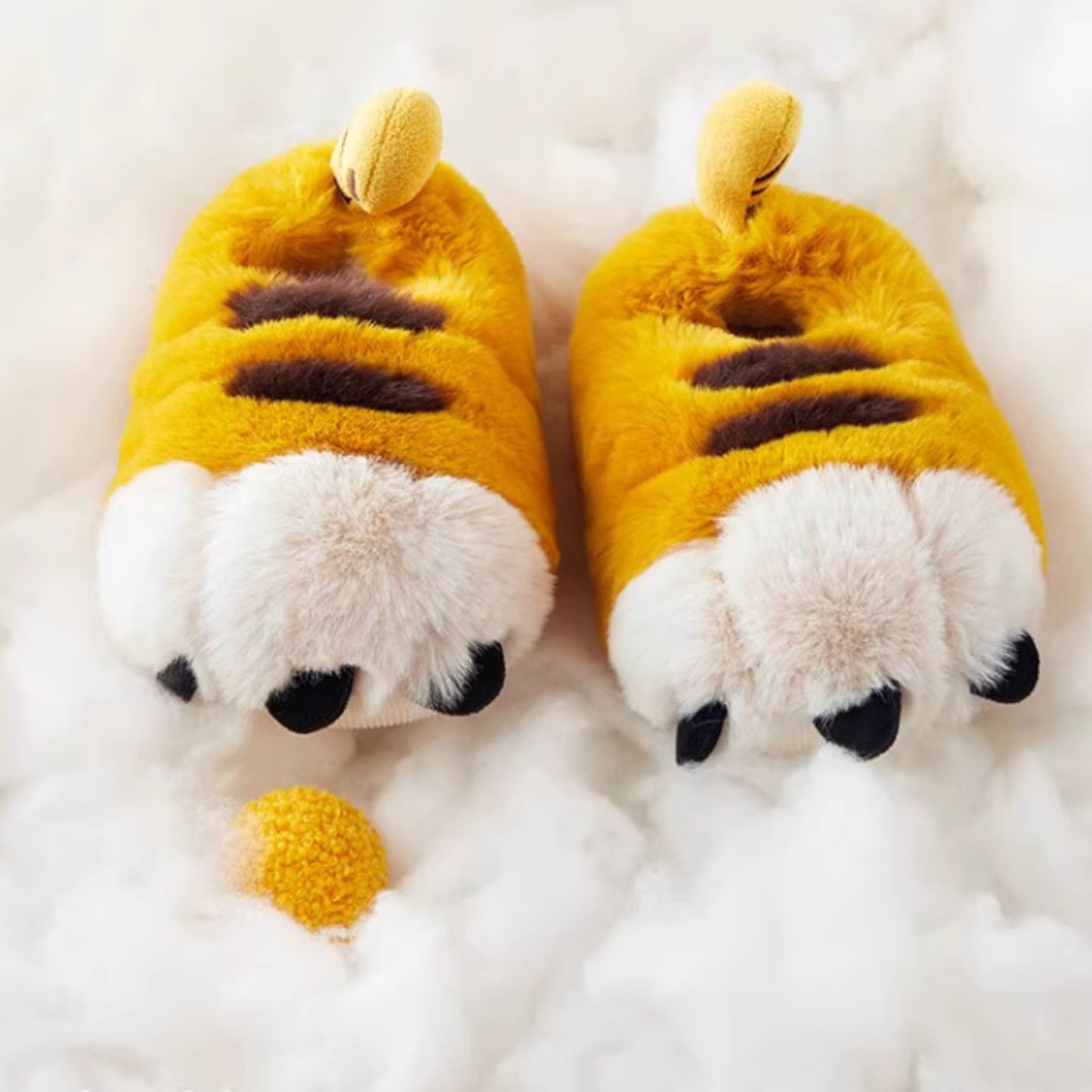 Yellow Tiger Paw Fluffy Lounge Slippers